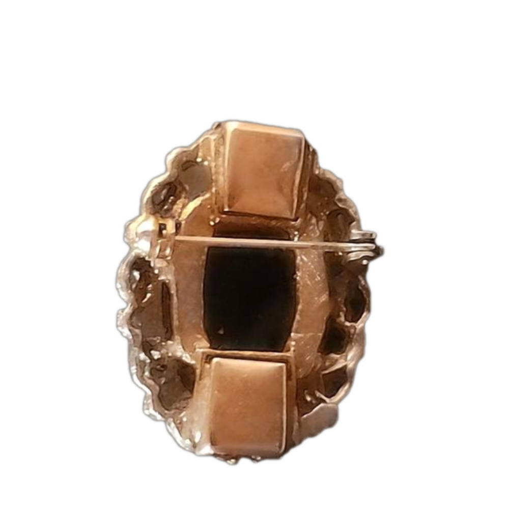 Vintage Hematite Cameo Brooch Gold Tone Oval Lady Portrait - Picture 3 of 3